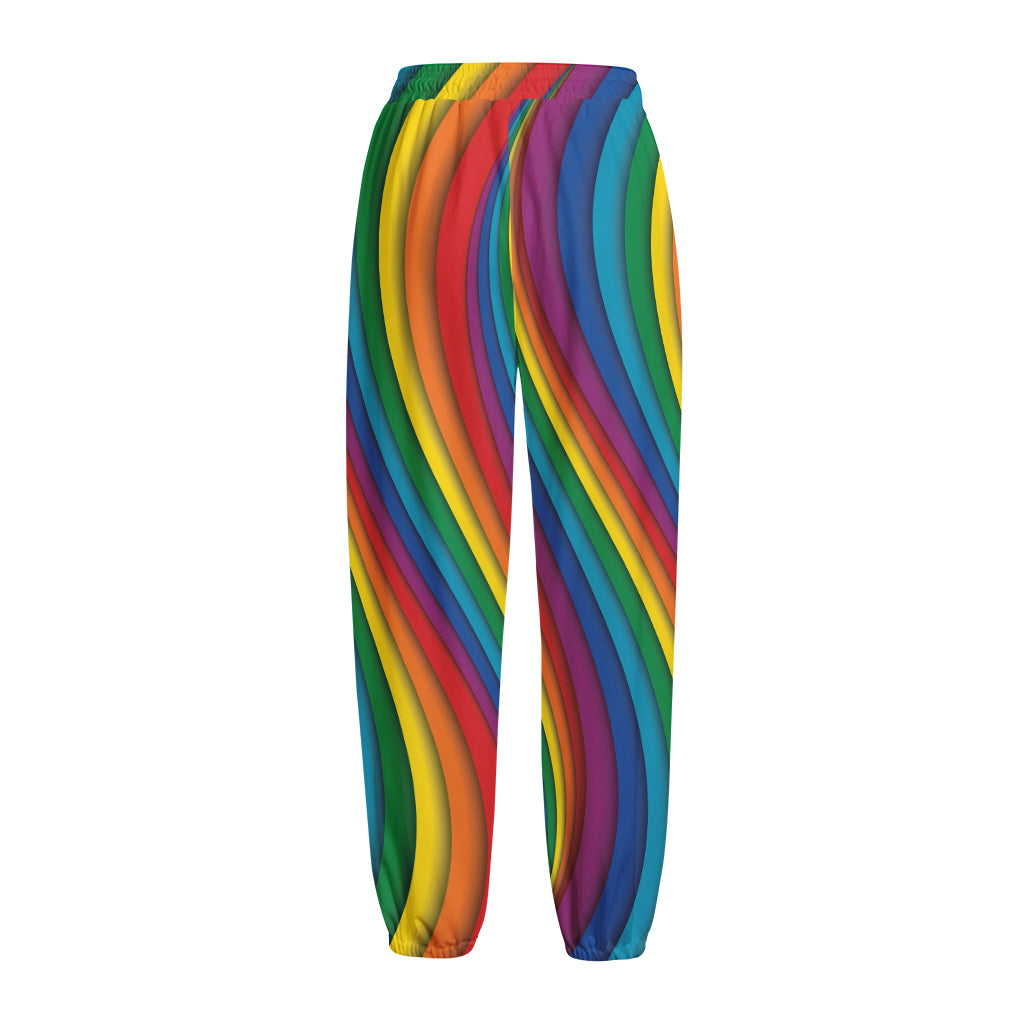 Curved Rainbow Pattern Print Fleece Lined Knit Pants