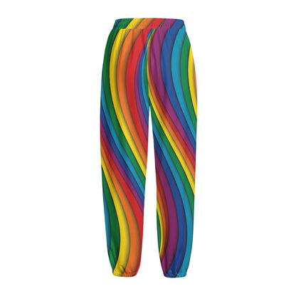 Curved Rainbow Pattern Print Fleece Lined Knit Pants