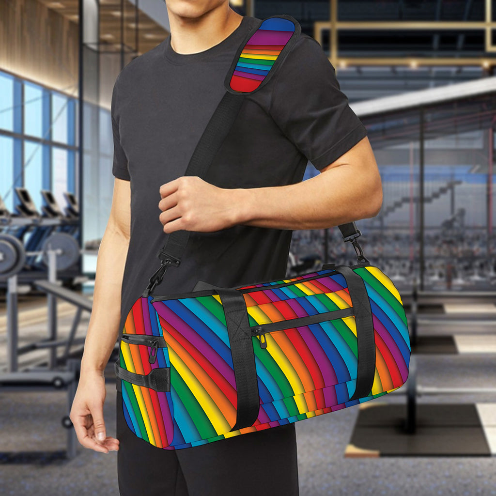 Curved Rainbow Pattern Print Gym Bag