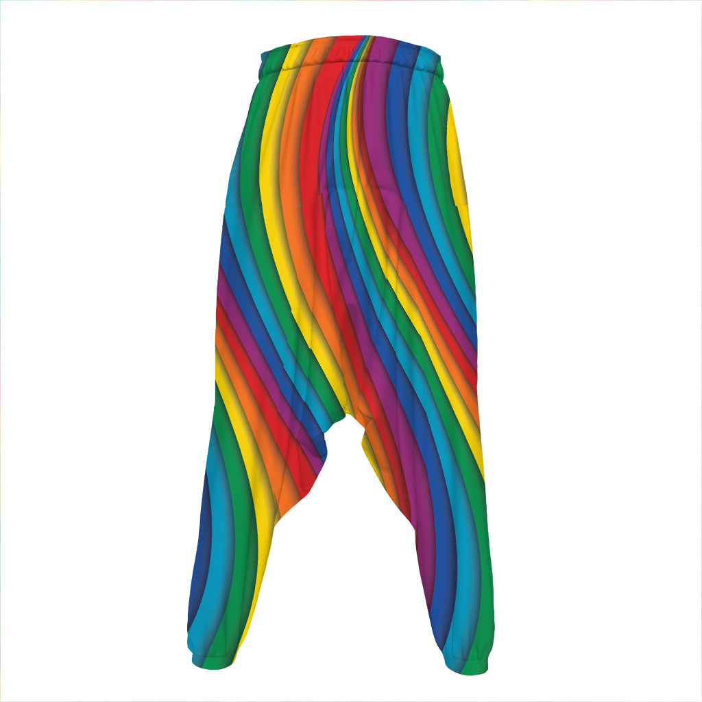 Curved Rainbow Pattern Print Hammer Pants