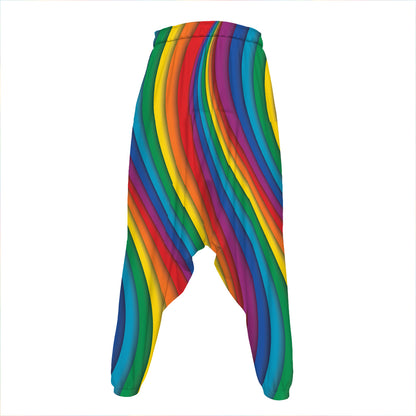 Curved Rainbow Pattern Print Hammer Pants
