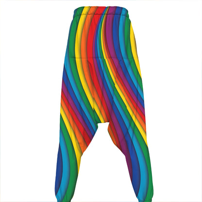 Curved Rainbow Pattern Print Hammer Pants