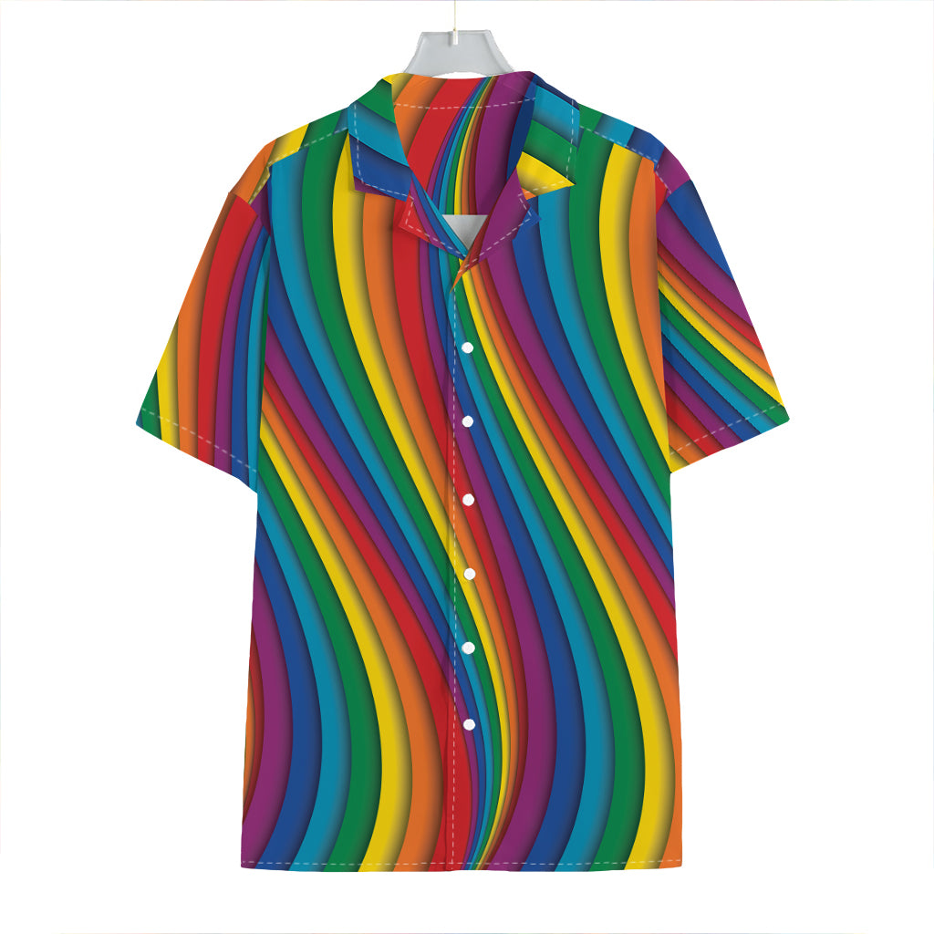 Curved Rainbow Pattern Print Hawaiian Shirt