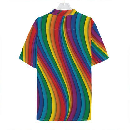 Curved Rainbow Pattern Print Hawaiian Shirt