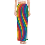 Curved Rainbow Pattern Print High Slit Maxi Skirt