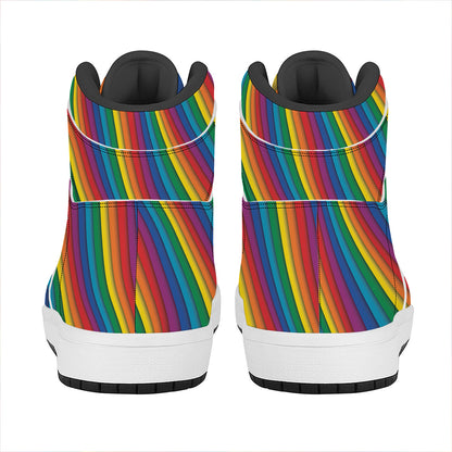 Curved Rainbow Pattern Print High Top Leather Sneakers