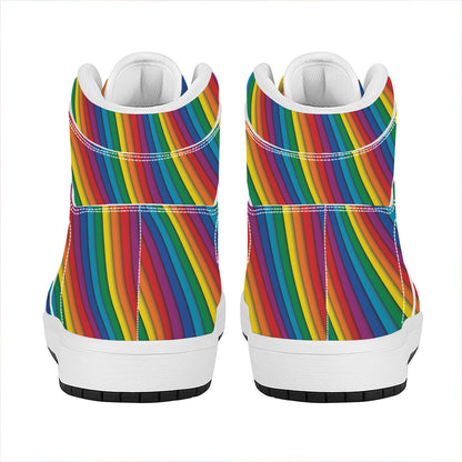 Curved Rainbow Pattern Print High Top Leather Sneakers