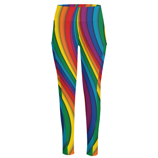 Curved Rainbow Pattern Print High-Waisted Pocket Leggings