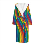 Curved Rainbow Pattern Print Hooded Bathrobe