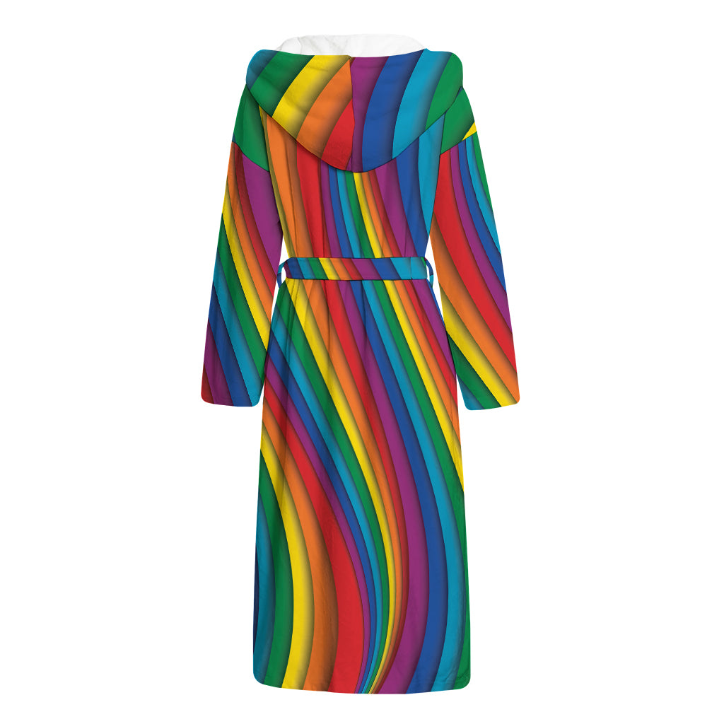 Curved Rainbow Pattern Print Hooded Bathrobe