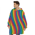 Curved Rainbow Pattern Print Hoodie Blanket