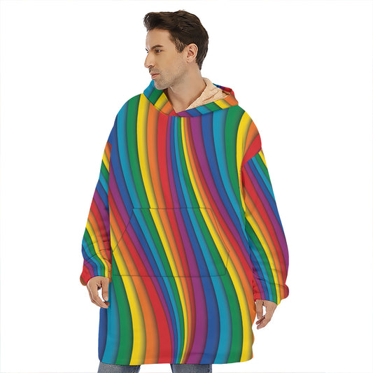 Curved Rainbow Pattern Print Hoodie Blanket