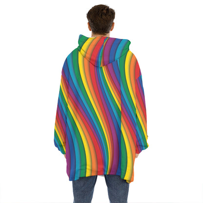 Curved Rainbow Pattern Print Hoodie Blanket