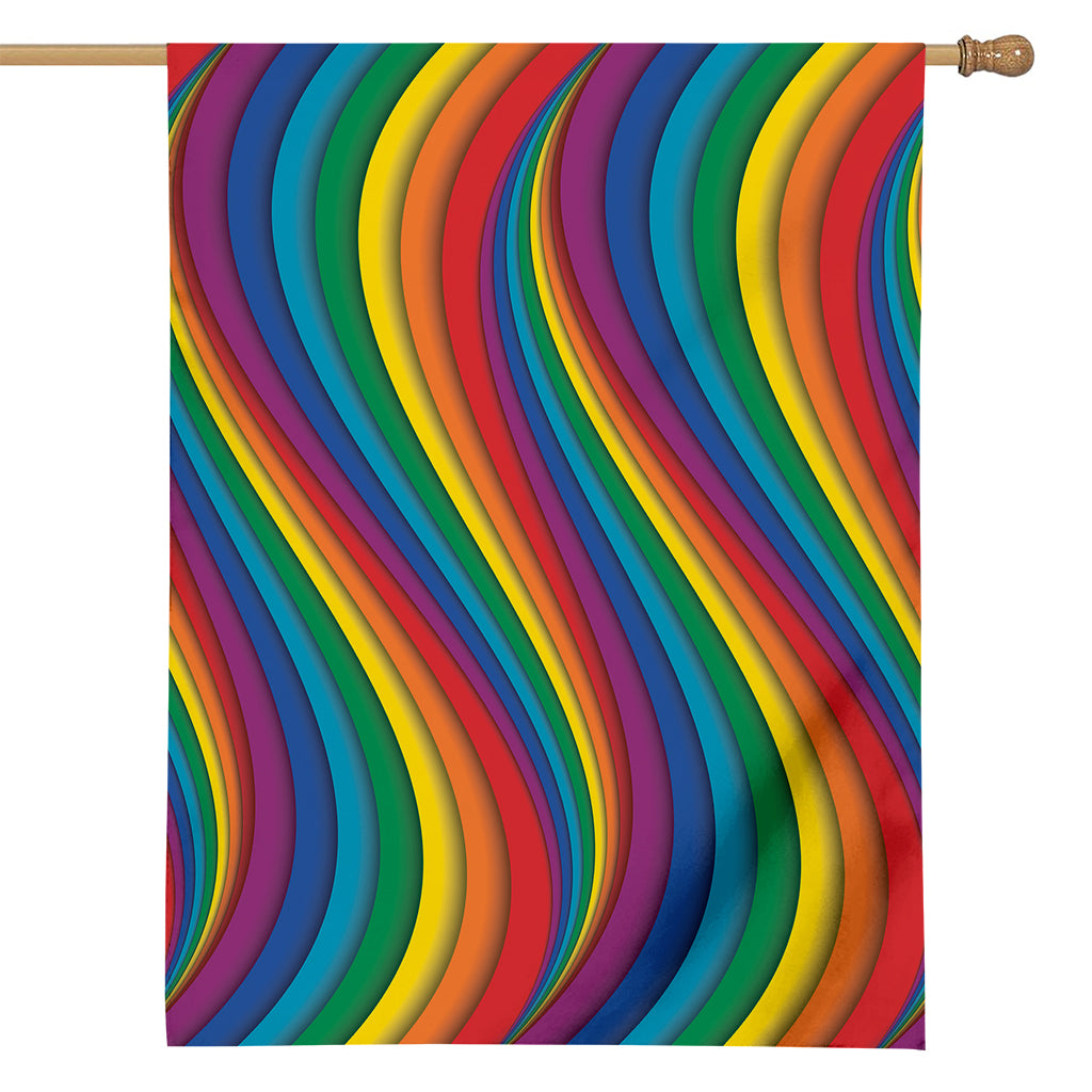 Curved Rainbow Pattern Print House Flag