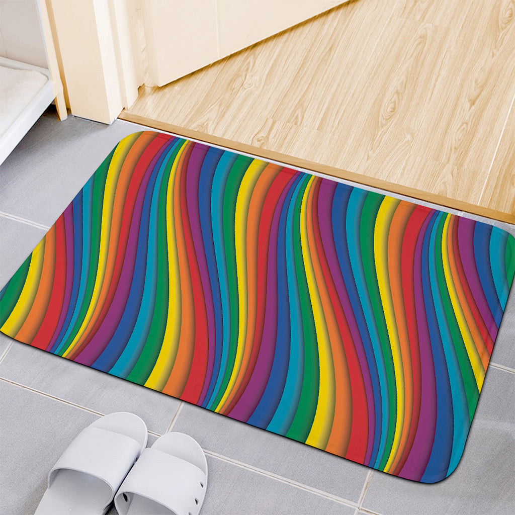 Curved Rainbow Pattern Print Indoor Door Mat