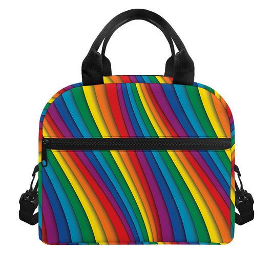 Curved Rainbow Pattern Print Insulated Lunch Bag