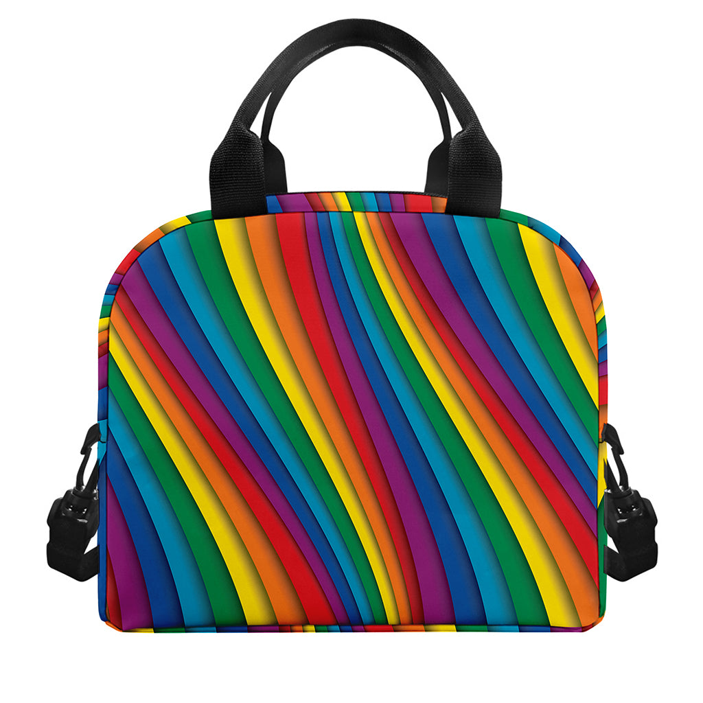 Curved Rainbow Pattern Print Insulated Lunch Bag