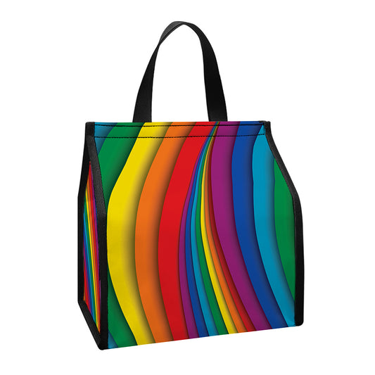 Curved Rainbow Pattern Print Insulated Lunch Tote