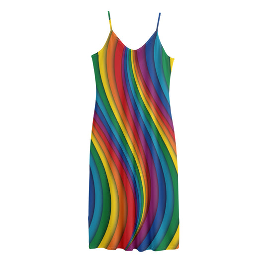 Curved Rainbow Pattern Print Jersey Midi Cami Dress
