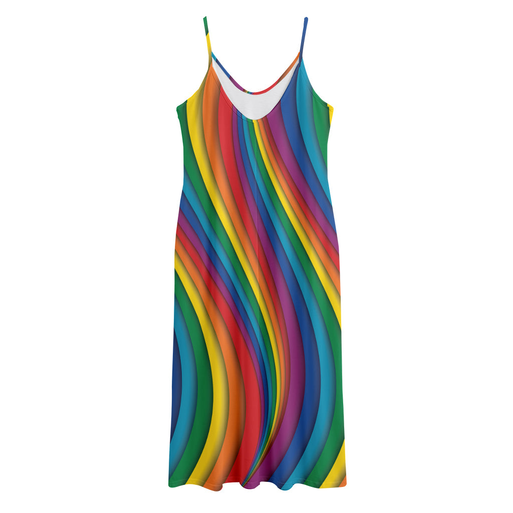 Curved Rainbow Pattern Print Jersey Midi Cami Dress