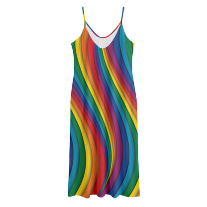 Curved Rainbow Pattern Print Jersey Midi Cami Dress