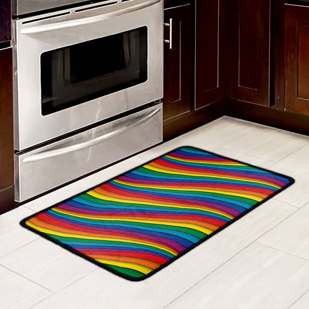 Curved Rainbow Pattern Print Kitchen Mat