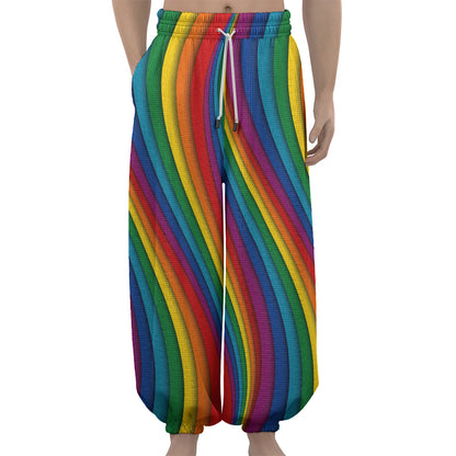 Curved Rainbow Pattern Print Lantern Pants