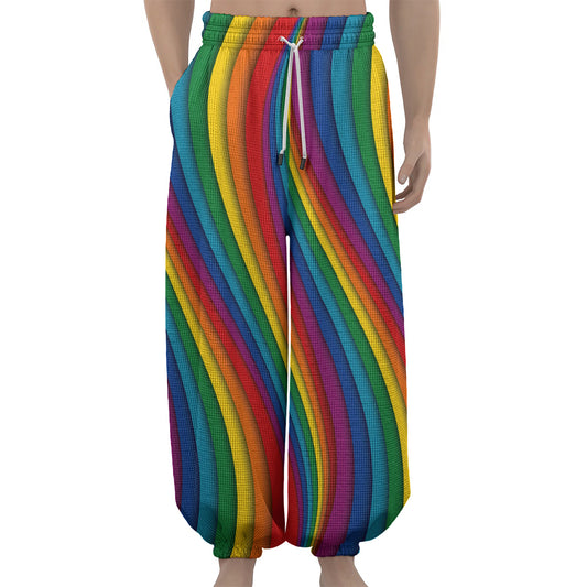 Curved Rainbow Pattern Print Lantern Pants
