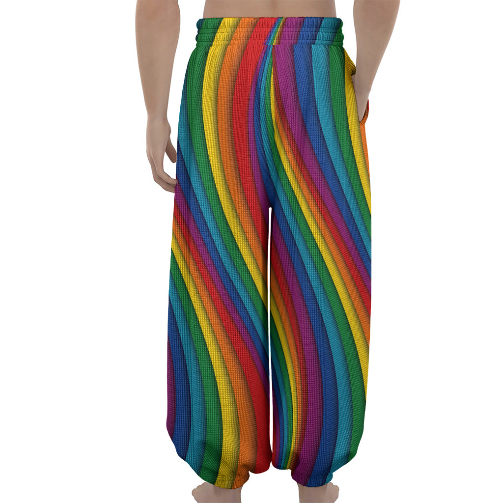 Curved Rainbow Pattern Print Lantern Pants