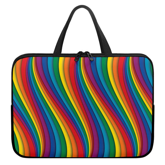Curved Rainbow Pattern Print Laptop Sleeve With Handle