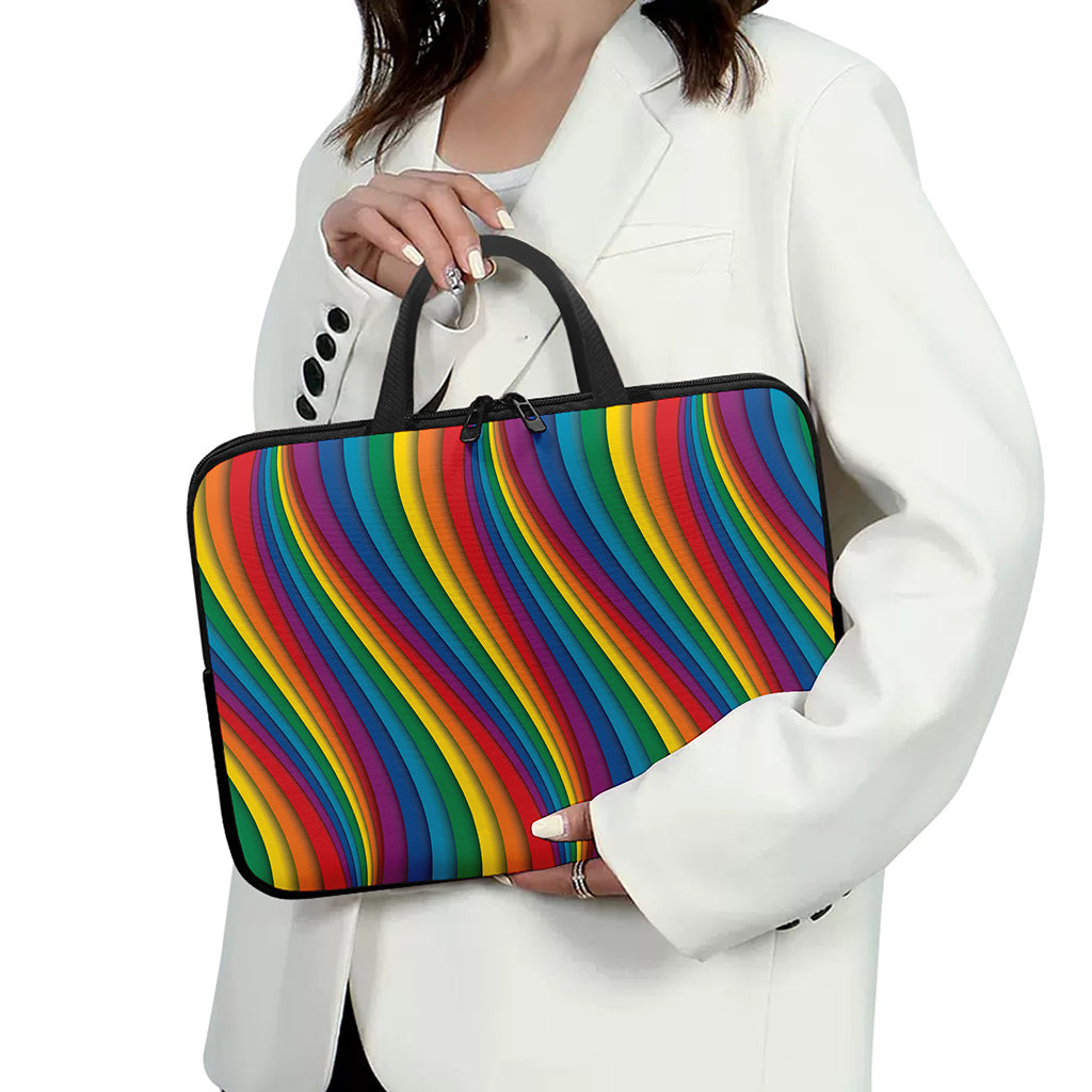 Curved Rainbow Pattern Print Laptop Sleeve With Handle