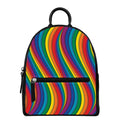 Curved Rainbow Pattern Print Leather Backpack