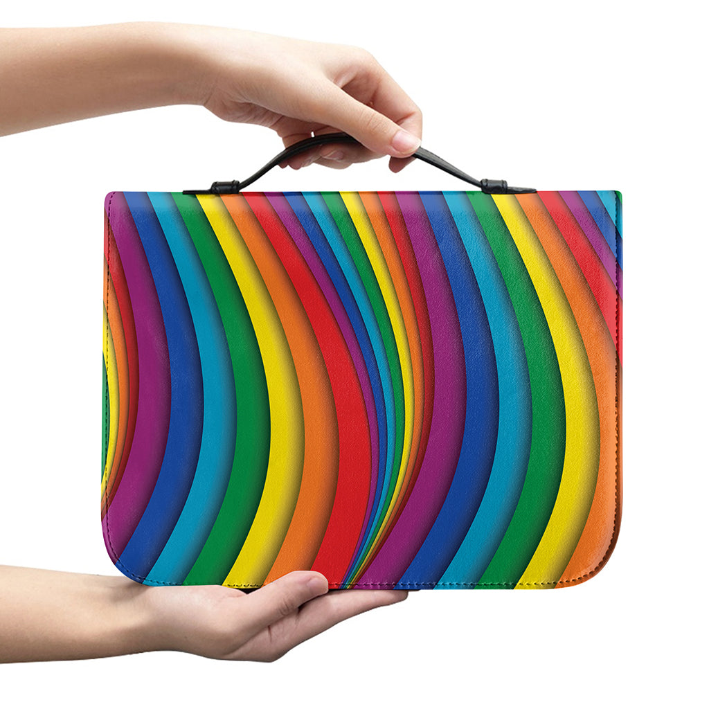 Curved Rainbow Pattern Print Leather Bible Cover