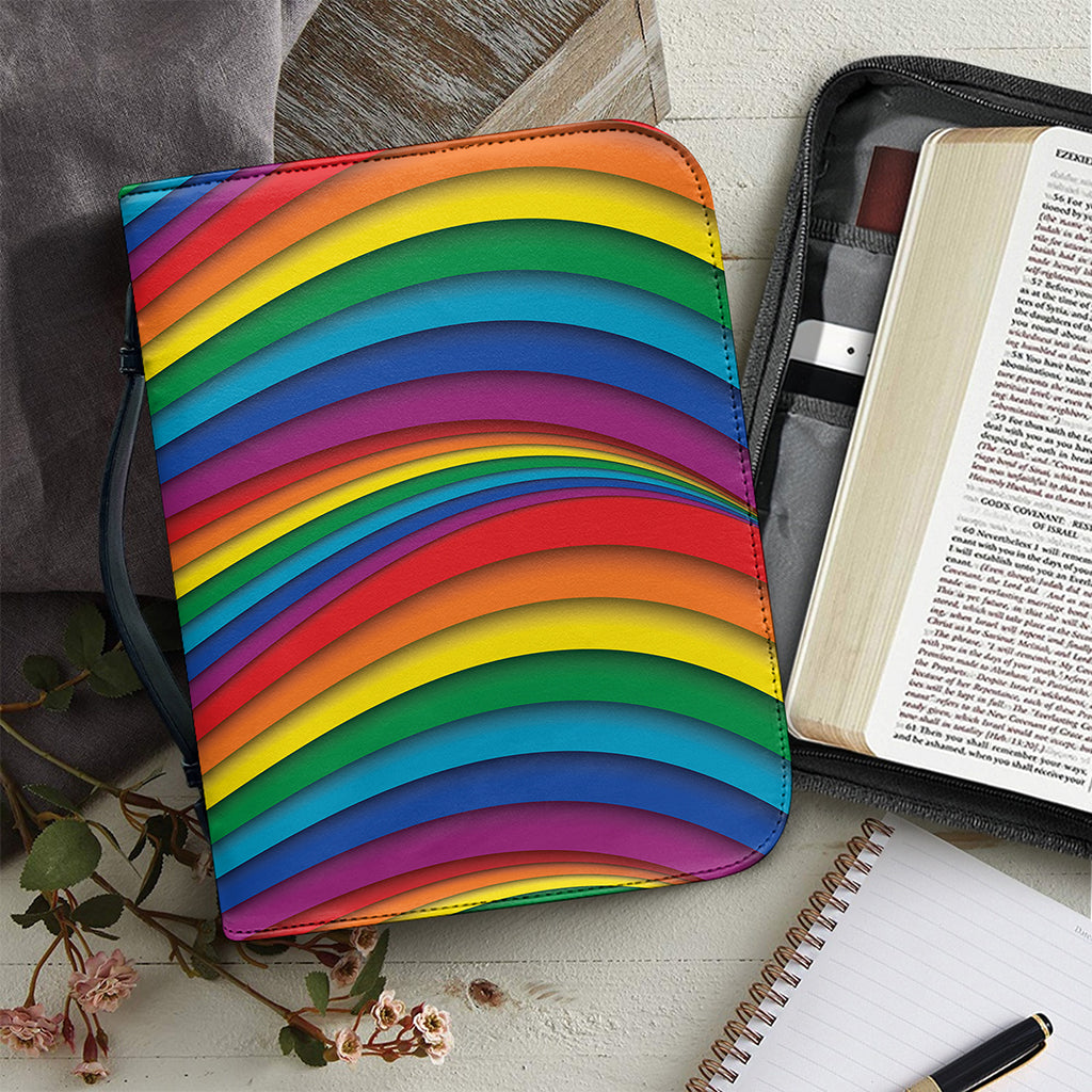 Curved Rainbow Pattern Print Leather Bible Cover