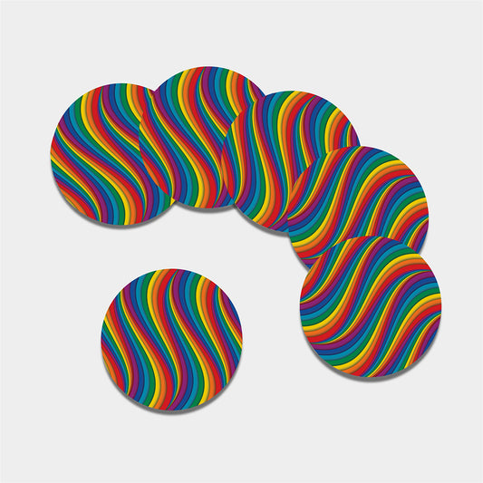 Curved Rainbow Pattern Print Leather Coaster Set