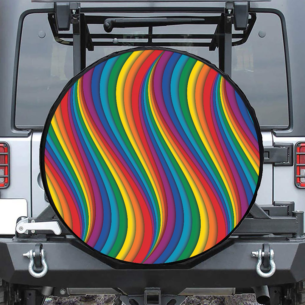 Curved Rainbow Pattern Print Leather Spare Tire Cover