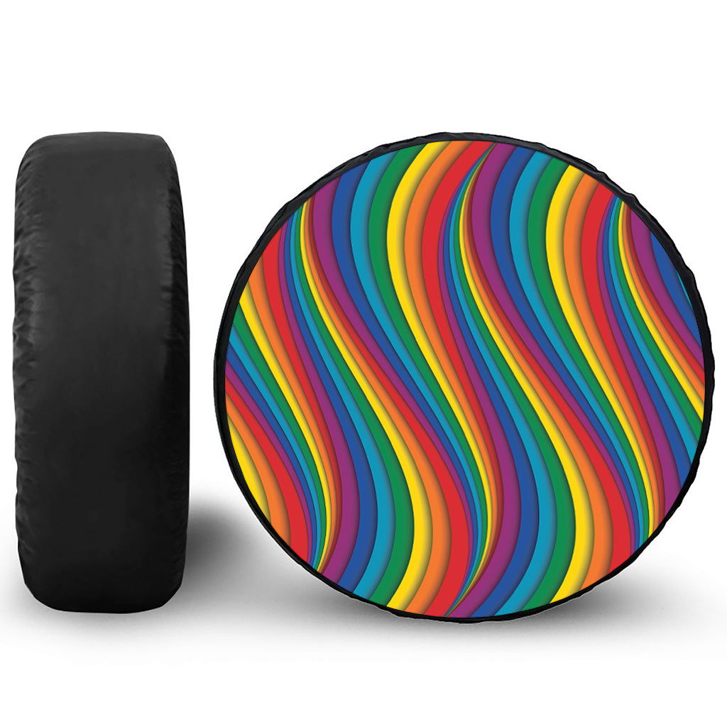 Curved Rainbow Pattern Print Leather Spare Tire Cover