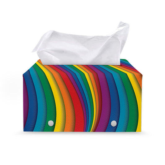 Curved Rainbow Pattern Print Leather Tissue Box Cover