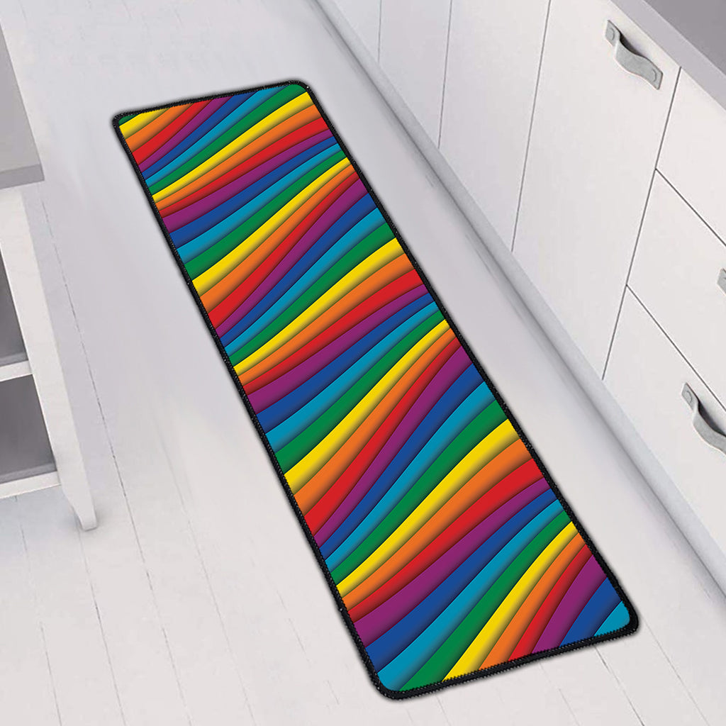 Curved Rainbow Pattern Print Long Kitchen Mat