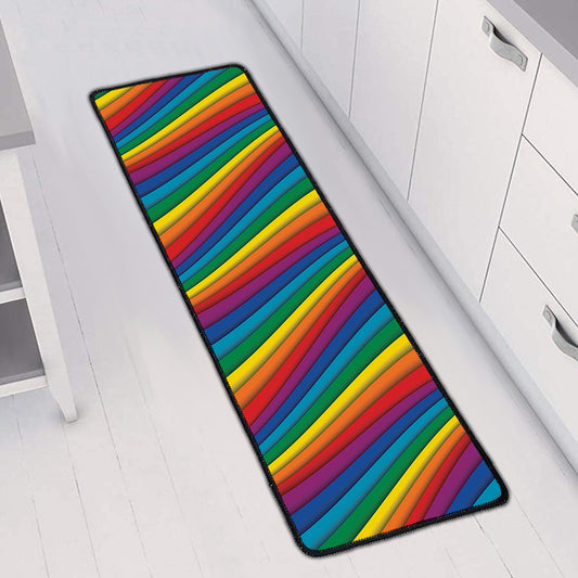 Curved Rainbow Pattern Print Long Kitchen Mat
