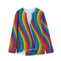 Curved Rainbow Pattern Print Long Sleeve Short Coat