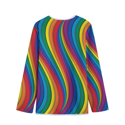 Curved Rainbow Pattern Print Long Sleeve Short Coat