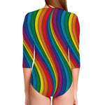 Curved Rainbow Pattern Print Long Sleeve Swimsuit