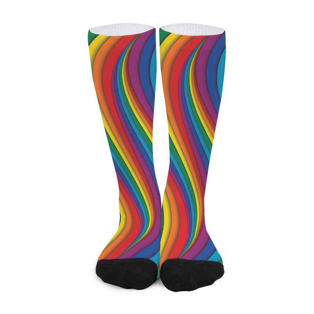 Curved Rainbow Pattern Print Long Socks