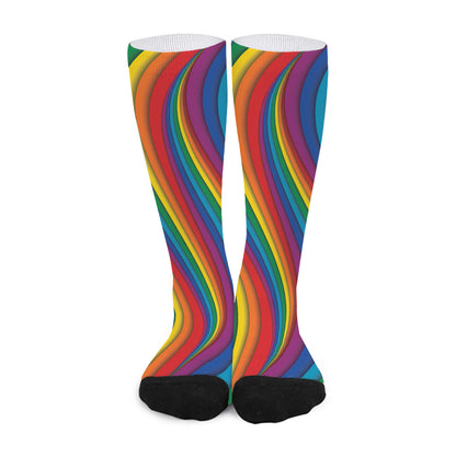 Curved Rainbow Pattern Print Long Socks