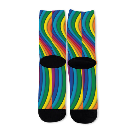 Curved Rainbow Pattern Print Long Socks
