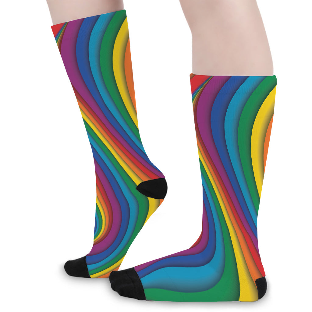 Curved Rainbow Pattern Print Long Socks