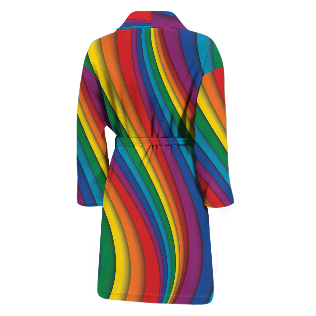 Curved Rainbow Pattern Print Men's Bathrobe