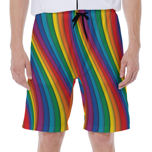 Curved Rainbow Pattern Print Men's Beach Shorts