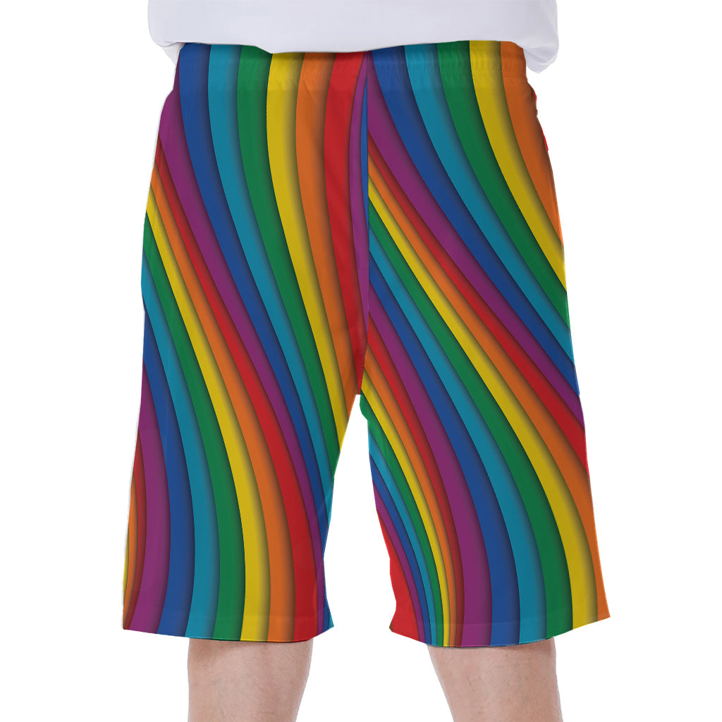 Curved Rainbow Pattern Print Men's Beach Shorts